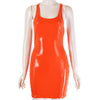 VOZRO Nightclub Reflective Sexy Low-cut Big U Patent Leather PU Tight Body Summer Party Dress Women Short Skirt Vestido Dresses