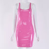 VOZRO Nightclub Reflective Sexy Low-cut Big U Patent Leather PU Tight Body Summer Party Dress Women Short Skirt Vestido Dresses