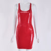 VOZRO Nightclub Reflective Sexy Low-cut Big U Patent Leather PU Tight Body Summer Party Dress Women Short Skirt Vestido Dresses