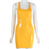 VOZRO Nightclub Reflective Sexy Low-cut Big U Patent Leather PU Tight Body Summer Party Dress Women Short Skirt Vestido Dresses