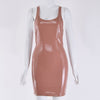 VOZRO Nightclub Reflective Sexy Low-cut Big U Patent Leather PU Tight Body Summer Party Dress Women Short Skirt Vestido Dresses