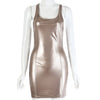 VOZRO Nightclub Reflective Sexy Low-cut Big U Patent Leather PU Tight Body Summer Party Dress Women Short Skirt Vestido Dresses