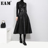 [EAM] 2019 New Spring  Solid Color Strapless Black PU Leather High Waist Belt Zipper Loose Dress For Women Fashion Tide JD032